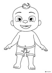 Cocomelon JJ in shorts smiling coloring page
