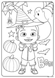 Cocomelon JJ in witch hat for Halloween coloring sheet