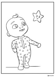 Cocomelon JJ looking at a star coloring page