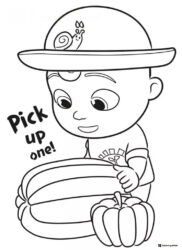 Cocomelon JJ picking pumpkins coloring sheet