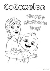 Cocomelon Mom and JJ Happy Mothers Day coloring page