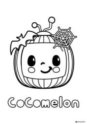 Cocomelon TV with Halloween bat and web coloring sheet