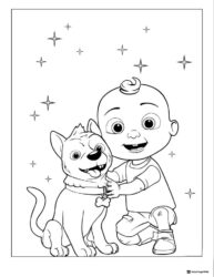 Cocomelon baby petting dog with stars coloring page