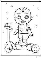 Cocomelon baby riding a scooter coloring sheet