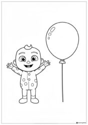 Cocomelon baby with a large balloon coloring page