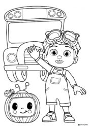 Cocomelon boy bus and TV coloring page
