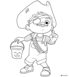 Cocomelon boy in pirate costume with bucket coloring page