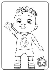 Cocomelon boy waving with TV coloring sheet