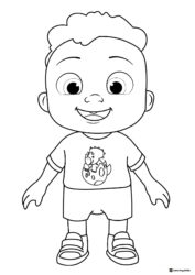Cocomelon boy with dinosaur shirt coloring sheet