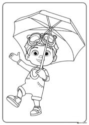 Cocomelon boy with umbrella coloring page