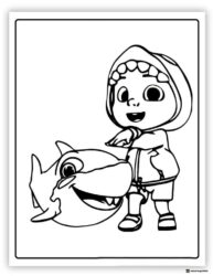 Cocomelon character in shark hoodie coloring page