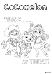 Cocomelon characters trick or treating coloring sheet
