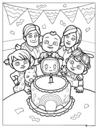Cocomelon family birthday celebration coloring sheet