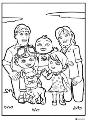 Cocomelon family with dog coloring sheet
