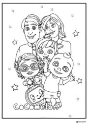 Cocomelon family with stars coloring page