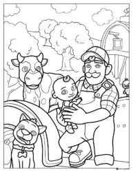 Cocomelon farming scene with J.J. and farmer coloring page