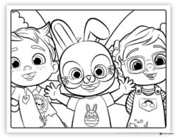 Cocomelon friends and bunny character coloring page
