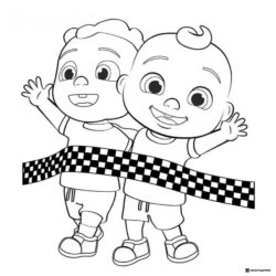 Cocomelon kids crossing finish line coloring page