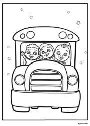 Cocomelon kids in a bus coloring page