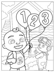 Cocomelon kids with 123 balloons coloring page