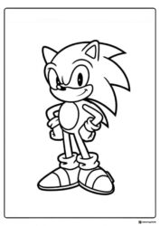 Confident Sonic Standing Coloring Page with Hands on Hips