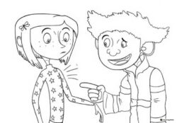 Coraline and Wybie pointing Coloring Page