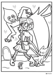Coraline cat and ghost in graveyard Coloring Page