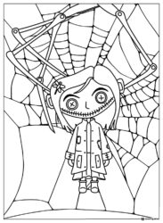 Coraline doll in spiderweb Coloring Page