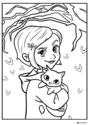 Coraline holding cat Coloring Page