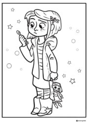 Coraline holding key and doll Coloring Page