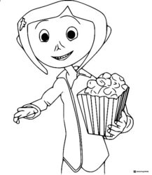 Coraline holding popcorn Coloring Page