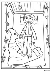 Coraline in bed Coloring Page