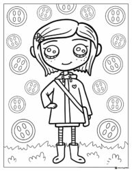 Coraline with button eyes Coloring Page