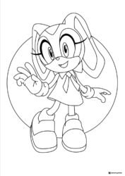 Cream the Rabbit Coloring Page cheerful and waving