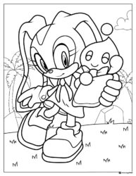 Cream the Rabbit Holding Chao Coloring Page in Jungle Scene