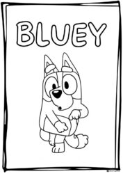 Curious Bluey Coloring Sheet with Bold Title Above
