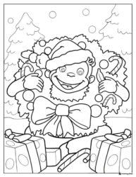 Curious George Christmas wreath coloring page