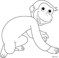Curious George Crawling with Smiling Face Coloring Sheet