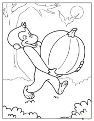 Curious George Halloween coloring page holding pumpkin