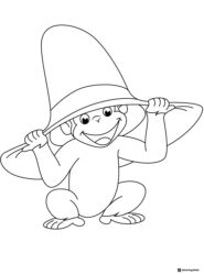 Curious George Hiding Under Hat Coloring Page