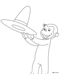 Curious George Holding Hat Coloring Page