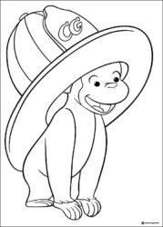 Curious George Wearing Oversized Hat Coloring Page
