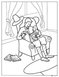 Curious George and Man Reading Dinosaurs Coloring Page
