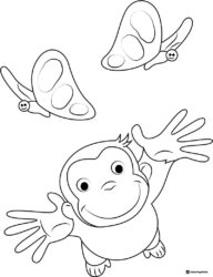 Curious George and butterflies coloring page