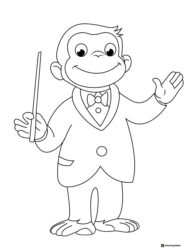 Curious George as a conductor coloring page