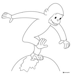 Curious George balancing on a globe coloring page