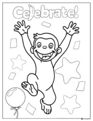 Curious George celebrate coloring page with stars