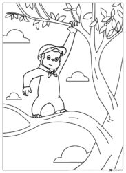 Curious George climbing a tree coloring page