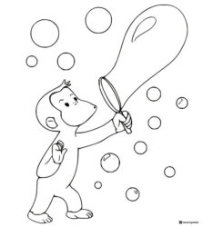 Curious George coloring page blowing bubbles