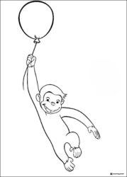 Curious George coloring page holding a single balloo
